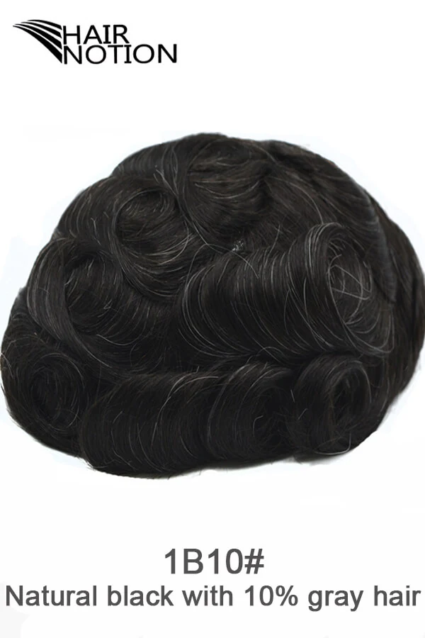 Durable Swiss Lace Top With Skin Mens Grey Wig #1B10 shown from above with the front lace hairline visible