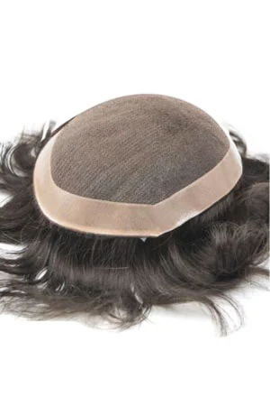 C-NLP French lace with NPU men's hair piece shown from above with the front hairline visible