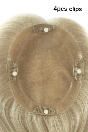 CHRM hair topper styled on a mannequin head showing the front parting and natural blend