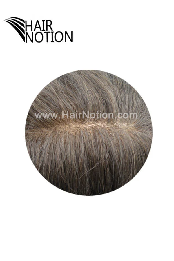 LS lace front skin hair system shown from above with the front hairline visible