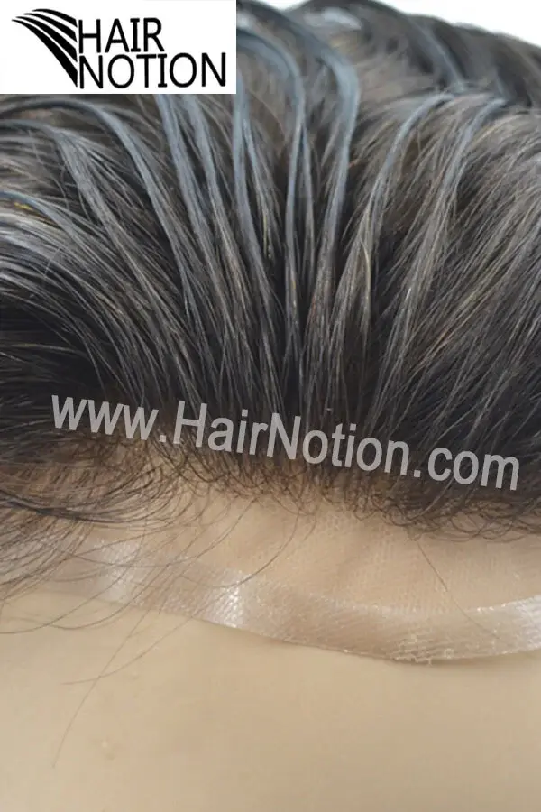 LS-IT lace front skin men's hair system shown from above with the front hairline visible