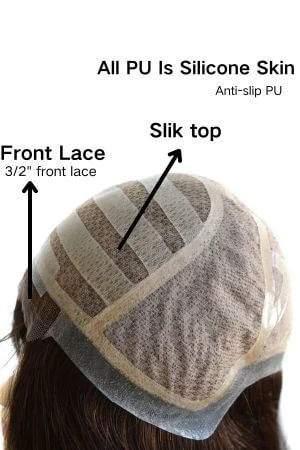 Front view of the lace front medical wig with natural hairline and hand-tied knots