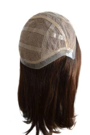 Back view of the silk top medical wig showing the smooth, flat silicone edge