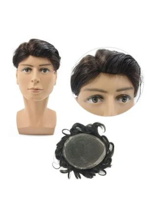 Underside of the hairpiece showing the clear poly-coated edge and double folded net front