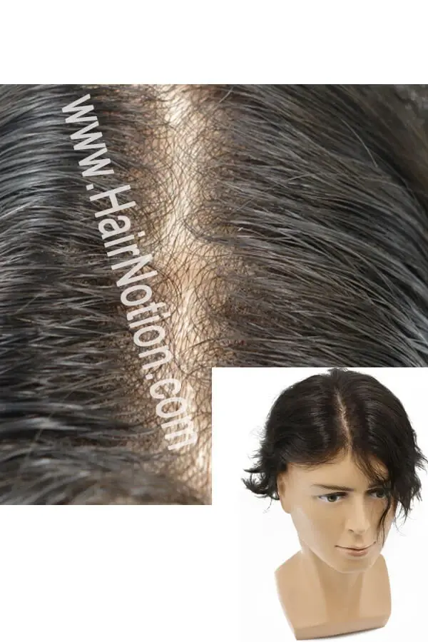Z-3PCS G-NCU super thin skin men's hair system shown from above with the front hairline visible