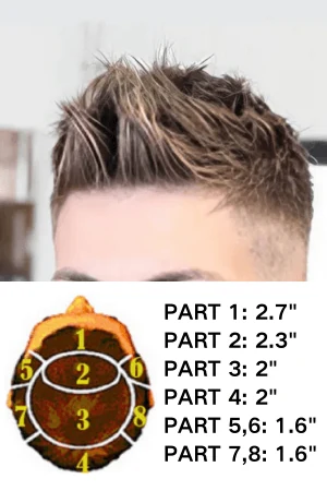 0.04mm super thin skin men's hair system with pompadour hairstyle shown from above
