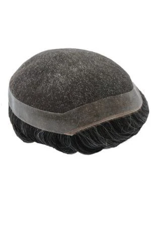 HairNotion Swiss Lace Top With Skin Men's Hair Unit shown from above with the lace front and poly-coated edge visible