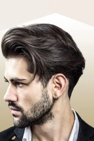 Close-up of the SFMS hairpiece front showing the natural-looking hairline and knot texture