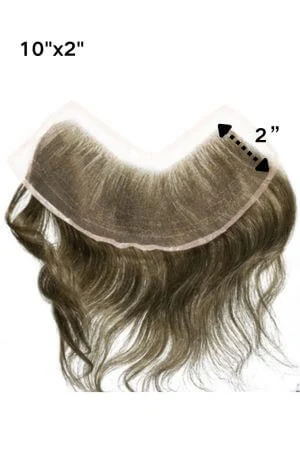 Men's hair system styled on a mannequin head showing the front parting and natural hairline