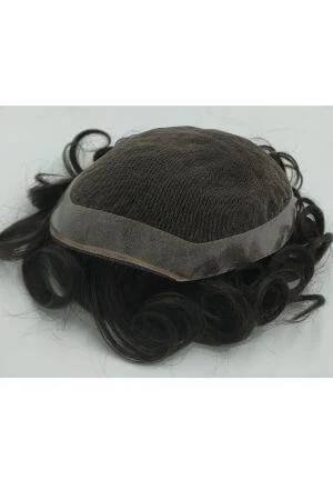 Mens lace wig with 1B10# grey hair shown from above, front hairline visible