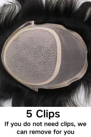 LFSKT men's toupee with clips attached, styled on a mannequin head showing the front parting