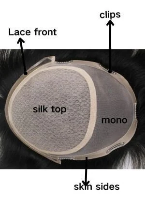 LFSKT lace front silk top hair system shown from above with the front hairline visible