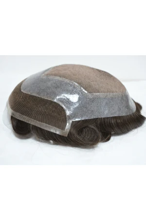 Lace front mono men's wig for baldness shown from above with the front hairline visible