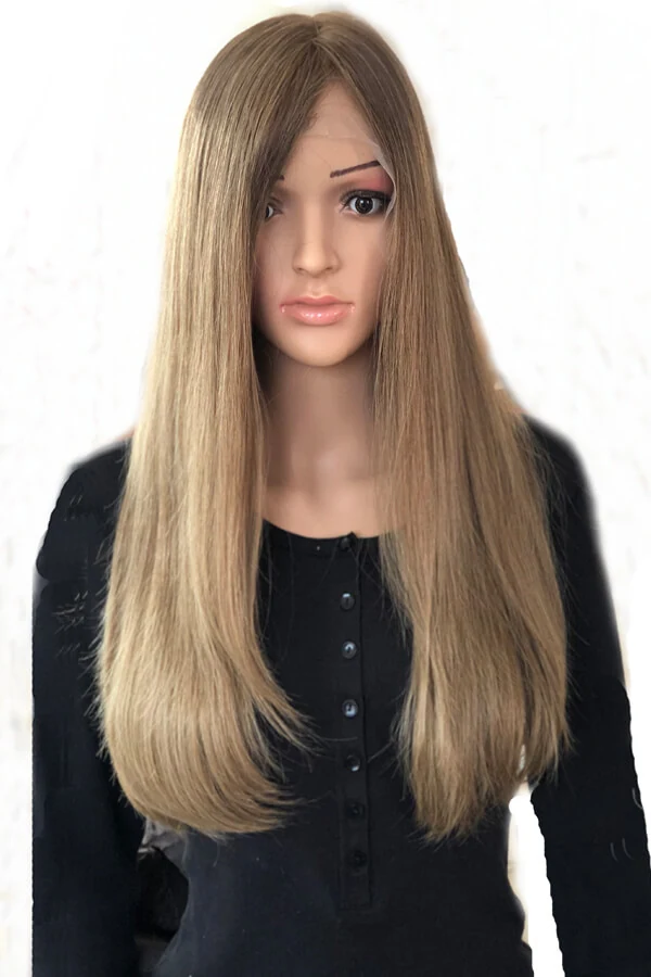 Mona 4x4 Lace Top women's wig shown from above with the lace front and 4 by 4 inch lace top visible