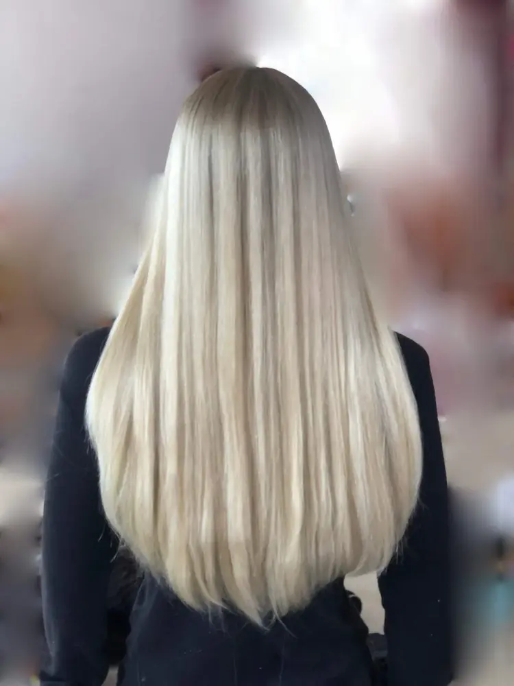 Back view of the Mona wig showing the half hand tied cap and medium-sized cap