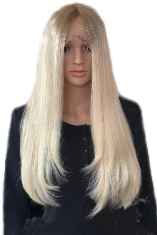 Side view of the Mona wig showing the lace front and natural straight hair texture