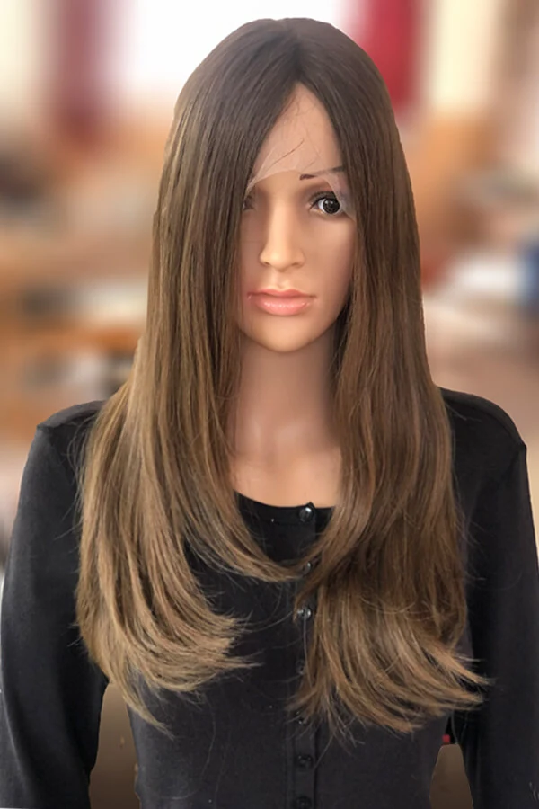 Mona 4x4 Lace Top women's wig shown from above with the lace front and 4x4 inch top visible