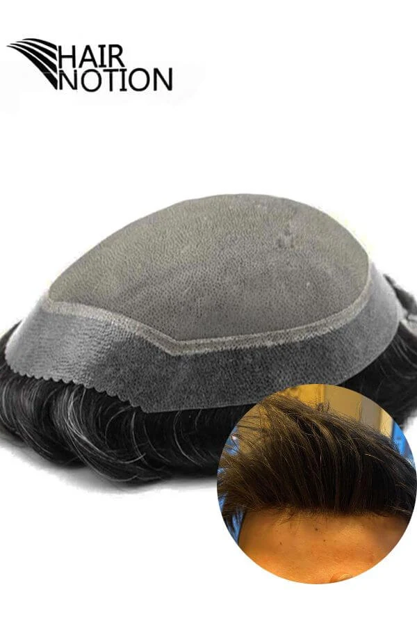 F-ASM mono hair system for men shown from above with the scallop front visible