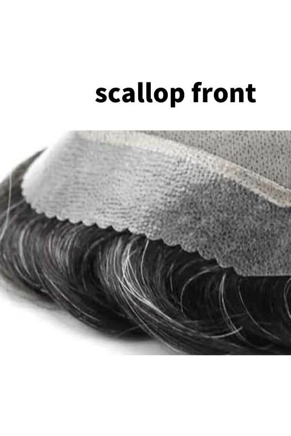 F-ASM hair system styled on a mannequin head showing the front parting and natural hairline