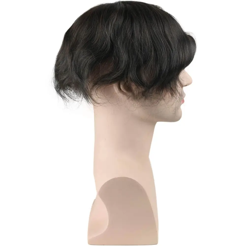 SFMS hairpiece styled on a mannequin head showing the natural parting and side profile
