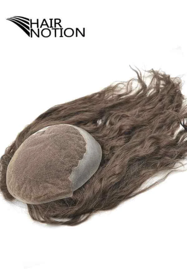 C-Q6L lace front skin back men's hair system shown from above with the front hairline visible