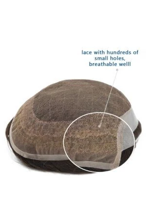 Q7-DE French lace men's hair system shown from above with the front hairline visible