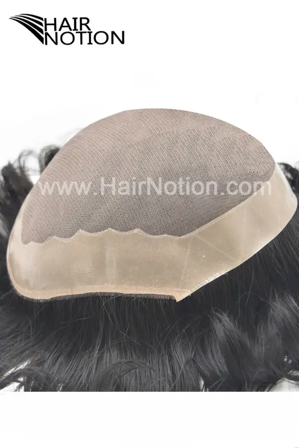 F-Ranges durable mono hair system for men shown from above with the front hairline and scalloped edge visible