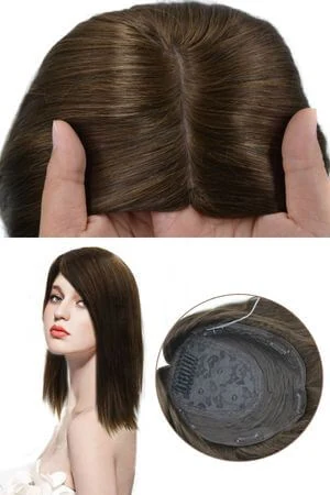 SAURA silk top hair topper for women shown from above with the 5 clips visible
