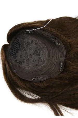 Side view of the SAURA topper showing the silk base and natural hairline