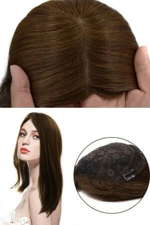 SAURA silk top hair topper for women shown from above with the 5 clips visible