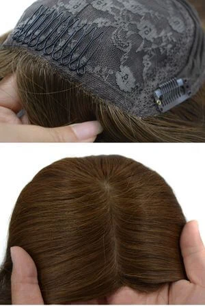 Side view of the SAURA topper showing the silk top base and clip placement