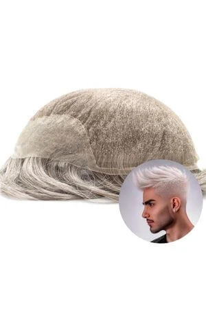 SFL skin front lace men's hair system shown from above with the front hairline visible