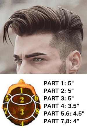 0.04MM thin skin men's hair system with slicked-back hairstyle shown from above