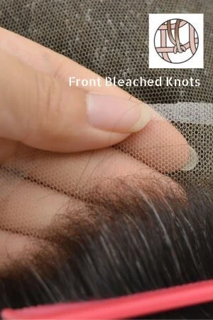Underside of the Swiss lace base showing the ultra-thin transparent lace and bleached front knots
