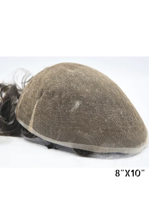 Swiss lace hair unit for men shown from above with the front hairline and bleached knots visible