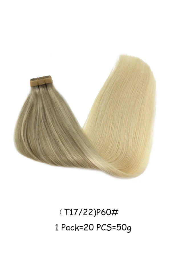 Tape in hair extensions shown laid flat with the transparent tape visible on one side