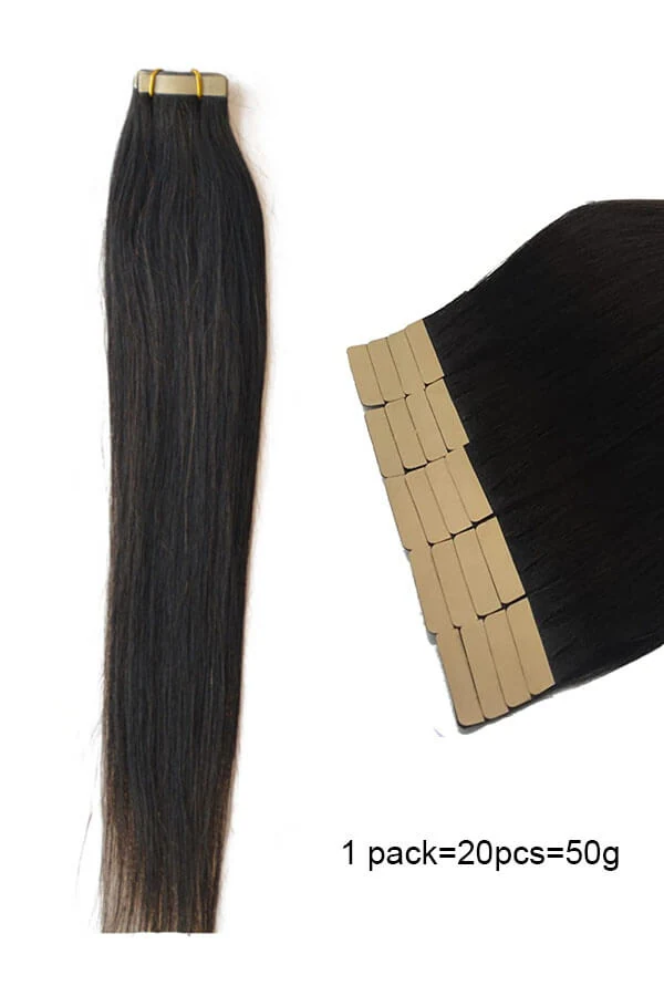 Close-up of the skin weft and adhesive tape on the Tape in Hair Extensions, showing the 1.5 inch width and thin construction