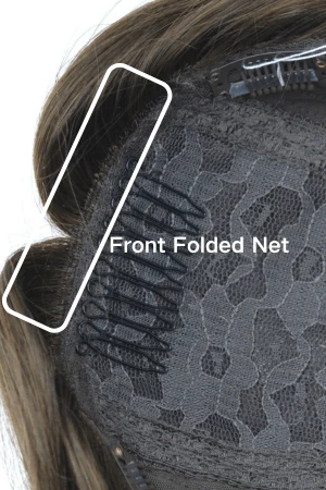 Close-up of the silk base at the parting area showing the seamless scalp-like appearance
