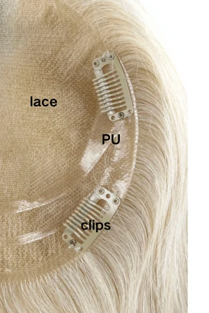 Underside of the ELGN lace base showing the 3 inch PU strip at the back and four side clips