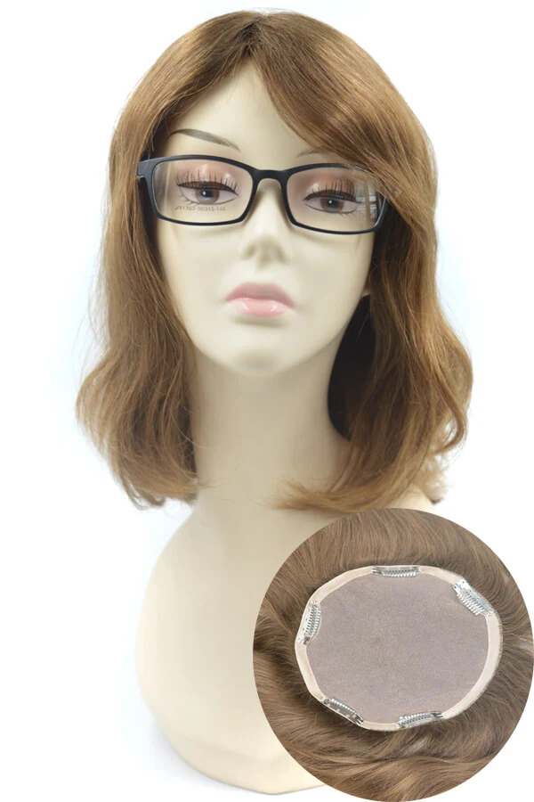 Topper for women fine welded mono hair topper shown from above with the front hairline visible