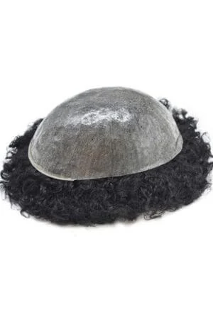 FCS 6MM Afro Curly Hair Toupee for Black Men shown from above with the front hairline visible