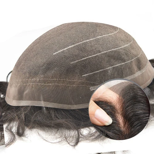 Full fine welded mono men's hair replacement system for men shown from above with the front hairline visible
