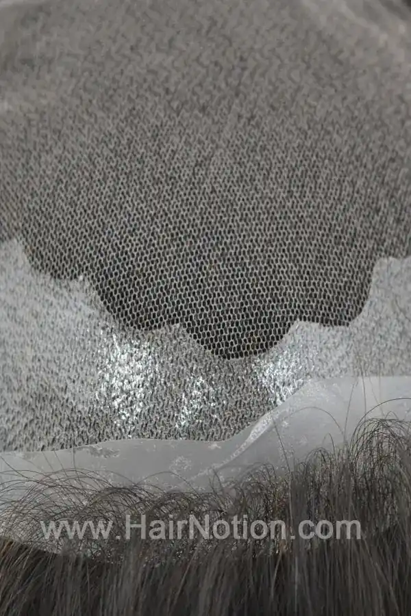 STYPE-IT Swiss lace front men's hair system shown from above with the front hairline visible