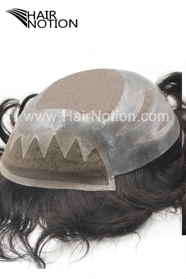 TW-IT fine welded mono men's hair system with lace front and skin-like finish shown from above