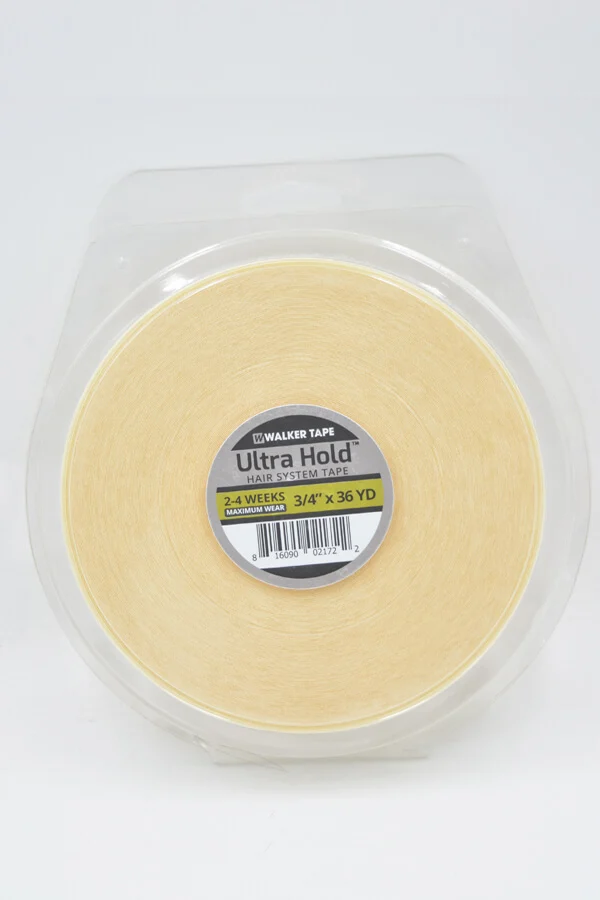 Roll of Ultra Hold Hair System Tape, 3/4 inch wide, 36 yards long, shown from the side with label visible