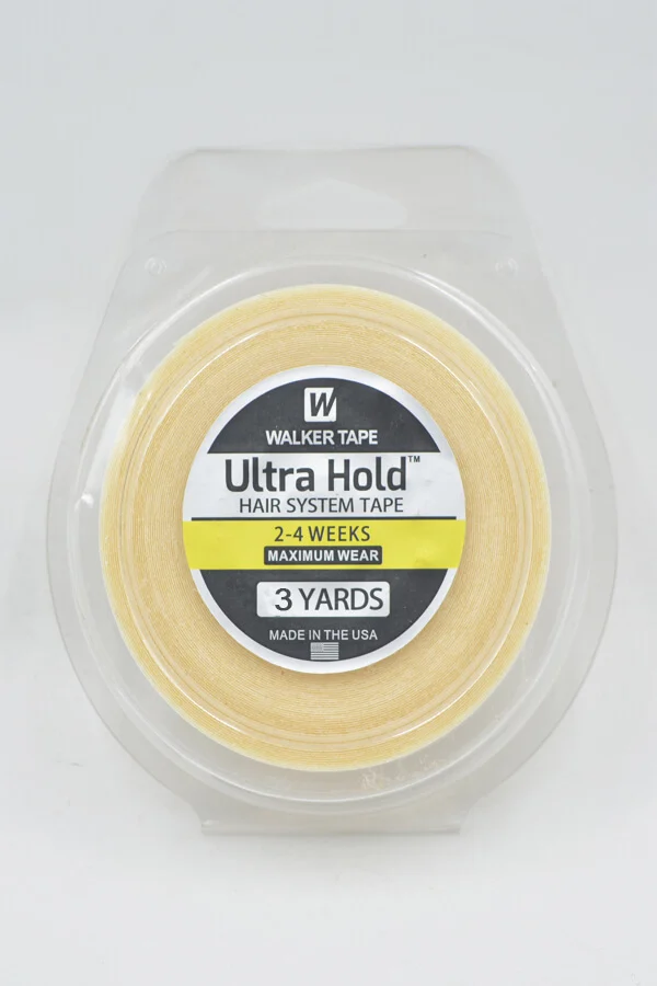 Ultra Hold Tape roll shown in 3/4 inch width and 3 yard length, with clear adhesive side visible