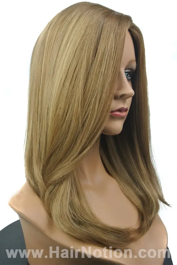 Underside of the Venas lace front wig showing the bleached knots and half hand tied base