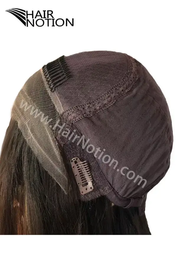 Venas lace front wig worn by a woman, showing the front hairline and side parting