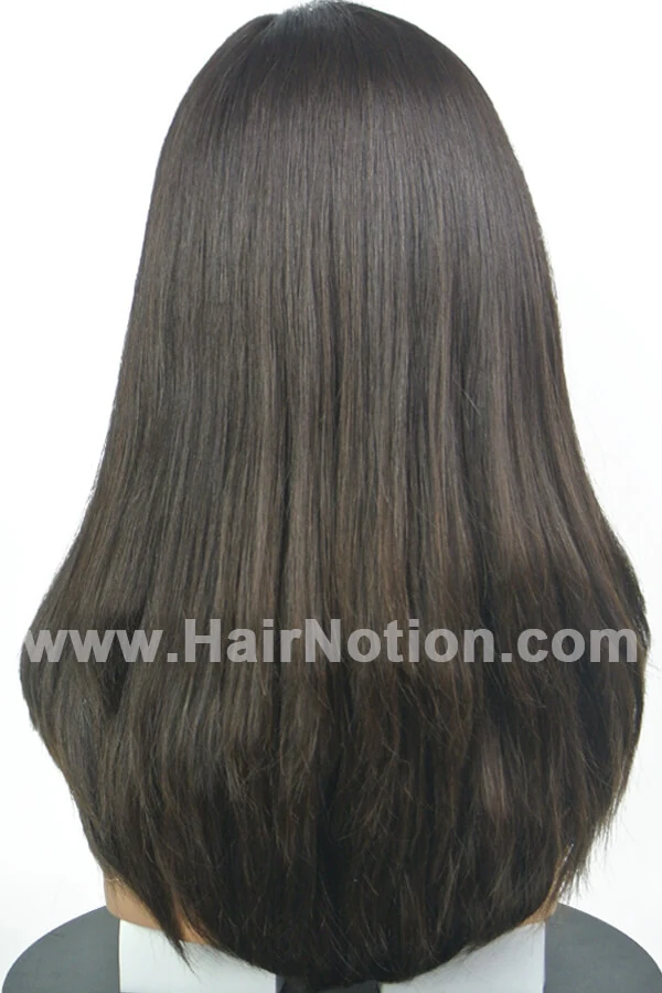 Side view of the Venas wig showing the lace front and half hand-tied construction