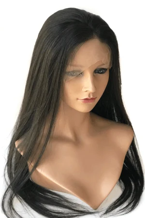 Back view of the full lace wig with the lace edges and hair length clearly visible